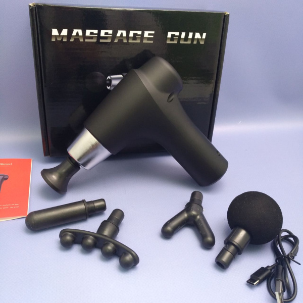 Массажер мышечный с ускорителем G-22 (5 насадок, 6 скоростей, зарядка TYPE-C) / Массажный перкуссионный ударный пистолет